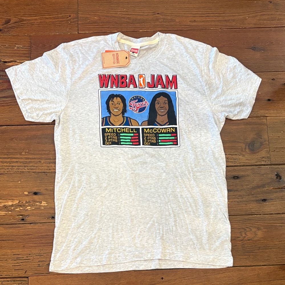 HOMAGE Heather Gray WNBA JAM Tee with Red & Blue Graphic